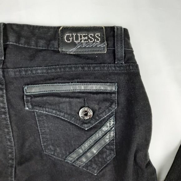 GUESS Jeans Starlet black W27 red label skinny asymmetrical pockets leather trim - Picture 12 of 14